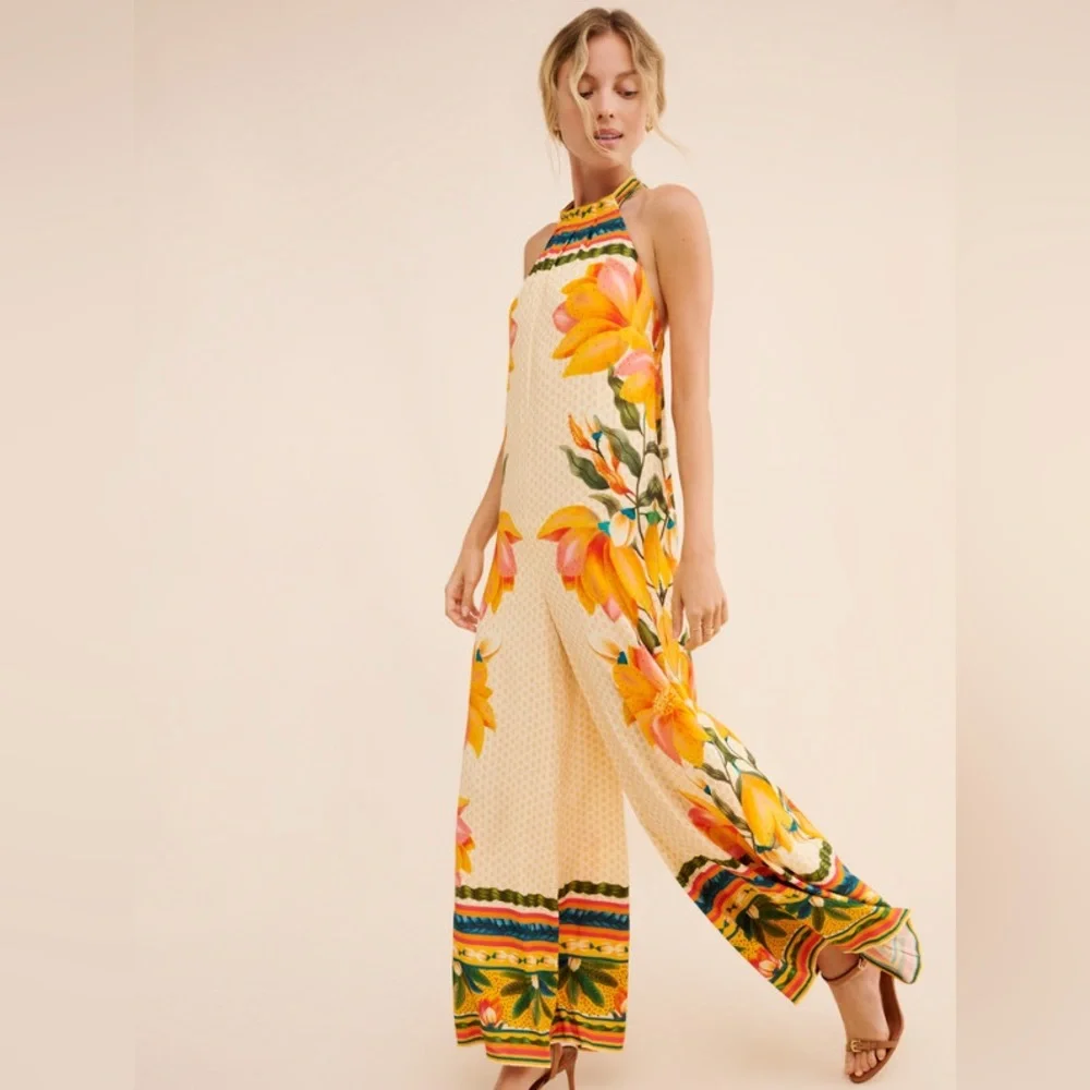 FARM Rio for Anthropologie High Neck Wide Leg Jumpsuit Size Medium - Picture 1 of 11